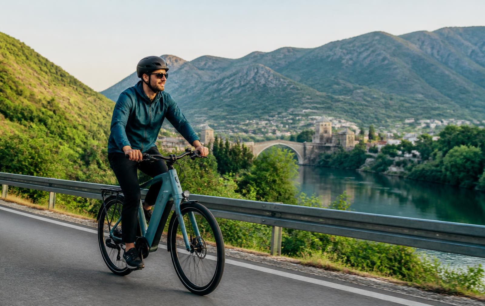 Vožnja električnog bicikla pored rijeke u Bosni i Hercegovini